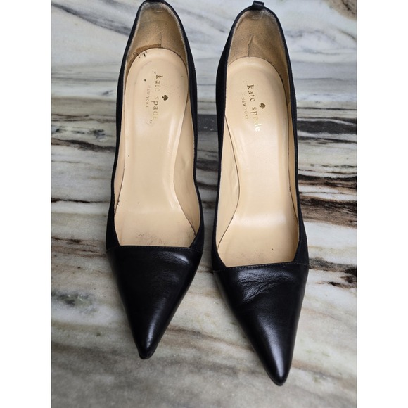 Kate Spade New York  Pointed Toe Pump Stiletto Black Leather Made In Italy 9  US - Picture 2 of 12